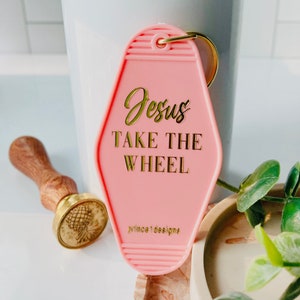 Jesus take the wheel motel keychain, christian gifts for women, handwriting keychain, handwriting engraved keychain, gifts for her under 20