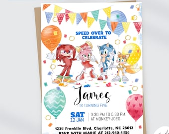 digital sonic birthday invitation, knuckles sonic,kids birthday invite, editable sonic birthday invitation