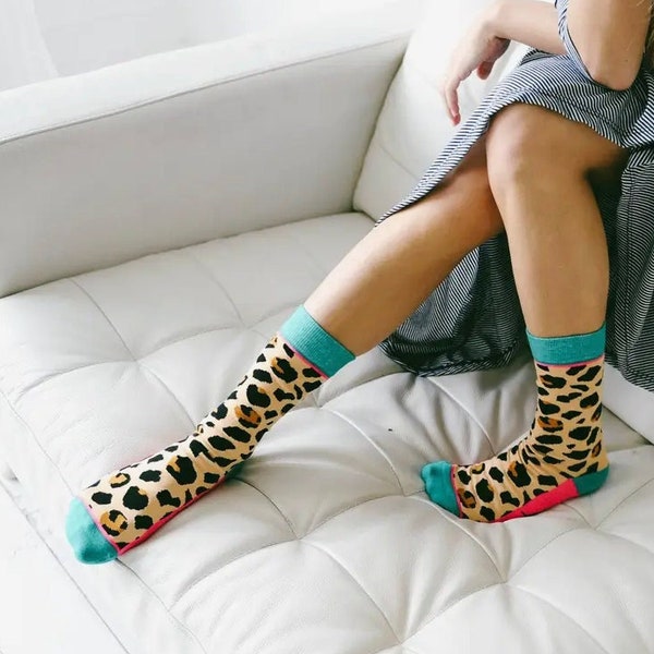 Tan leopard  socks,leopard theme gifts, casual cute socks,cool funky SOCKS