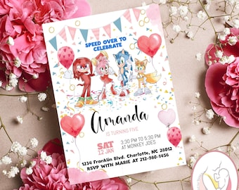 digital sonic birthday invitation, knuckles sonic,kids birthday invite, editable sonic birthday invitation