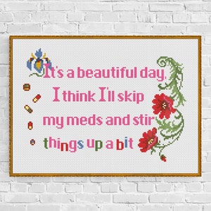 Beautiful day  - Snarky Cross Stitch Pattern, Funny Cross Stitch, Cute Cross Stitch Pattern, Medicine Cross Stitch, Subversive