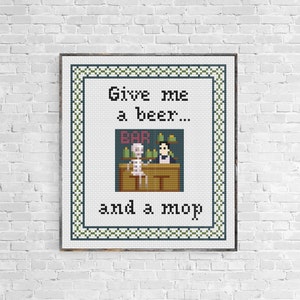 Skeleton in a bar... Funny Cross Stitch Pattern, Mini pattern,  Modern Cross Stitch, Skeleton Cross Stitch, Printable PDF