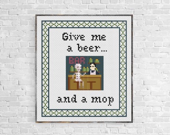 Skeleton in a bar... Funny Cross Stitch Pattern, Mini pattern,  Modern Cross Stitch, Skeleton Cross Stitch, Printable PDF