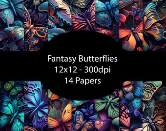 Papier numérique Fantasy Butterflies, Fond magique, Pack de papier coloré, Pour Scrapbooking, Pour Crads, Pour Invitations, Junk Journal, Set