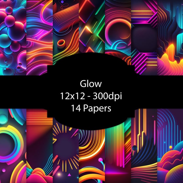 Glow Digital Paper, Neon Background, Cyberpunk Paper Pack, For Scrapbooking, For Cards, For Invitations, Junk Journal, Fluorescent, Party
