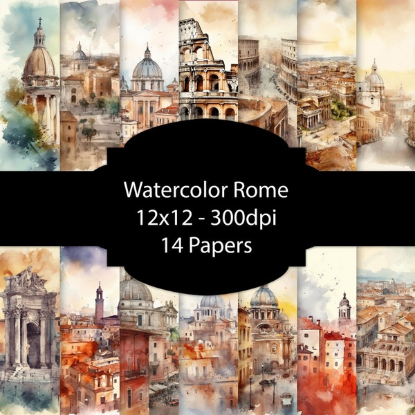 Watercolor Rome Digital Paper, Summer Background, Italy Paper Pack, For Scrapbooking, For Cards, For Invitations, Junk Journal, Decoupage