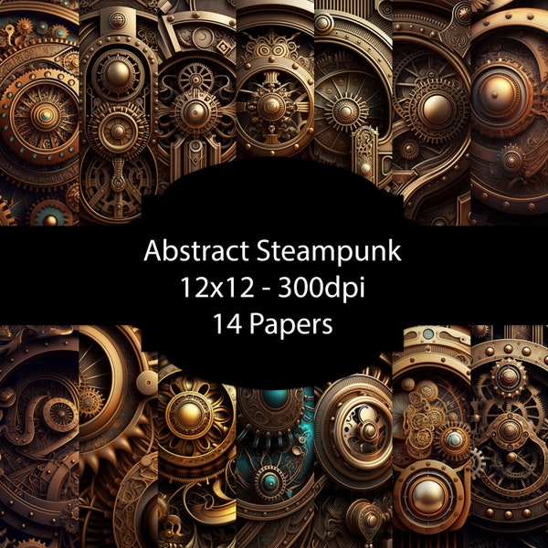 Abstract Steampunk Digital Paper, Gears Background, Machine Paper Pack, For Scrapbooking, For Crads, For Invitations, Junk Journal, Bundle