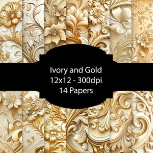 Ivory and Gold Digital Paper, Luxury Background, Floral Paper Pack, For Scrapbooking, For Cards, For Invitations, Junk Journal, Wedding, Set