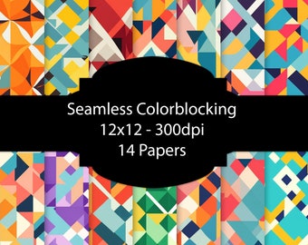 Colorblocking Seamless Pattern, Colorful Digital Paper, Abstract Scrapbooking Paper, Geometrical Background, Many Colors Paper Pack, Digital