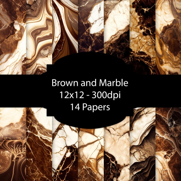 Brown and Marble Digital Paper, Brown and White Background, Wedding Paper Pack, For Scrapbooking, For Cards, For Invitations, Junk Journal