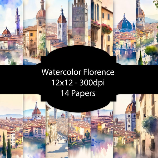 Watercolor Florence Digital Paper, Italian City Background, Summer Paper Pack, For Scrapbooking, For Cards, For Invitations, Junk Journal