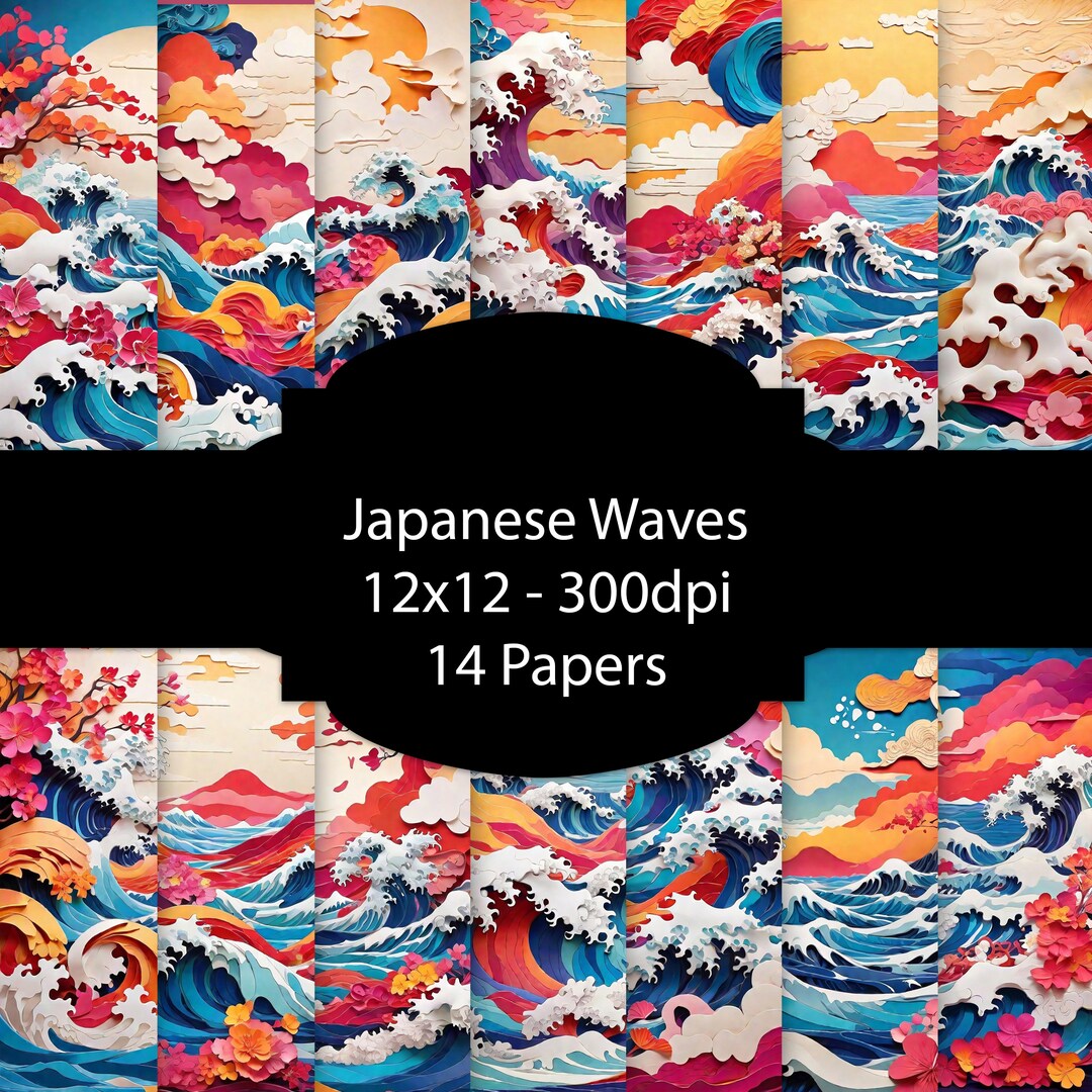 Japanese Waves Digital Paper, Asian Background, Oriental Paper Pack ...