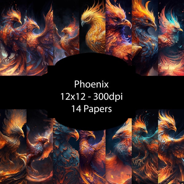 Phoenix Digital Paper, Magical Background, Fantasy Paper Pack, For Scrapbooking, For Crads, For Invitations, Junk Journal, Commercial Use