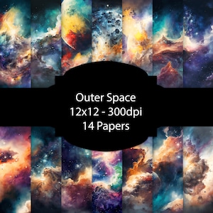 Outer Space Digital Paper, Galaxy Background, Universe Paper Pack, For Scrapbooking, For Cards, For Invitations, Junk Journal, Astronomy