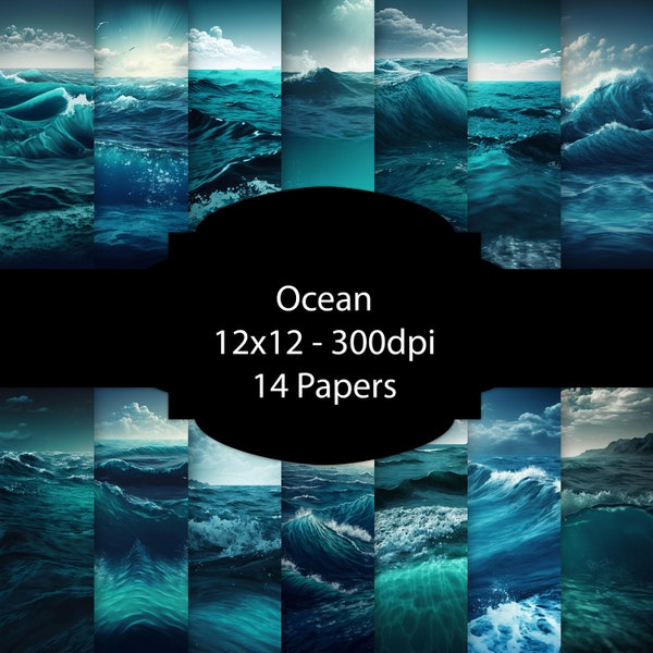 Ocean Digital Paper, Water Background, Sea Paper Pack, For Scrapbooking, For Cards, For Invitations, Junk Journal, Beach Wedding,, Bundle