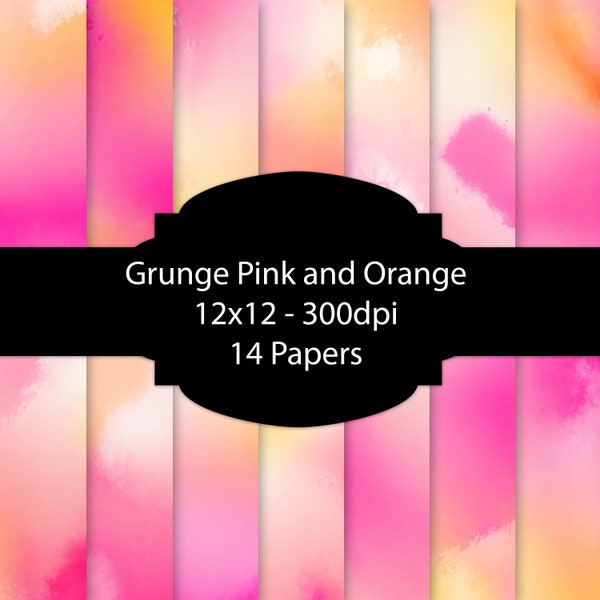 Papier numérique grunge rose et orange, fond dégradé, paquet de papier orange et rose, pour scrapbooking, pour cartes, pour invitations, lot