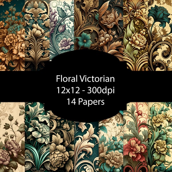 Floral Victorian Digital Paper, Flower Background, Rose Paper Pack, For Scrapbooking, For Cards, For Invitations, Junk Journal, Wedding