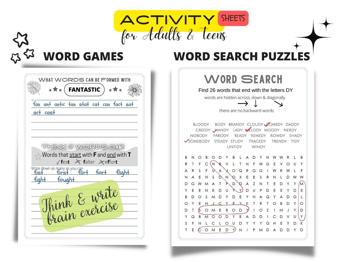 Printable Word Games and Word Search Puzzles for Adults & - Etsy