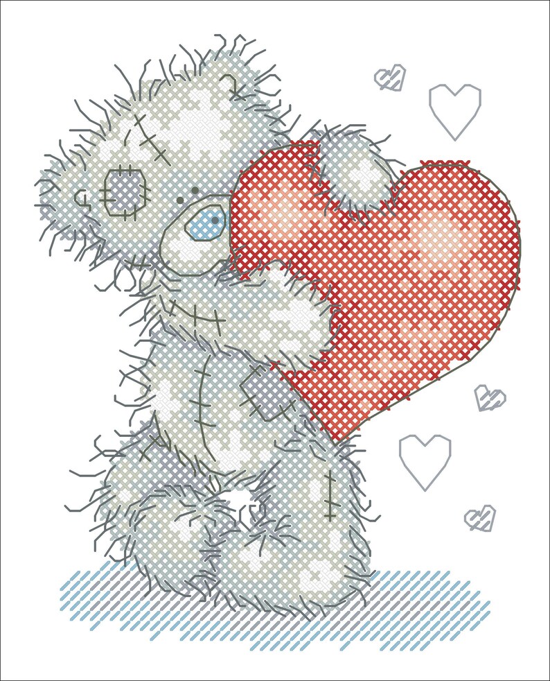 Tatty Teds Hearts cross stitch pattern teddy bear big heart pattern hearts easy love simple scheme Modern Pattern instant download PDF