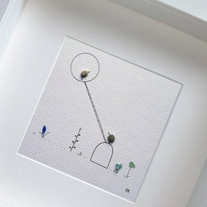 Unico regalo minimalista per la casa, arte del ciottolo, decorazione da parete in vetro di mare, fatto a mano con cornice, decorazione moderna organica, arte ecologica, festa della mamma