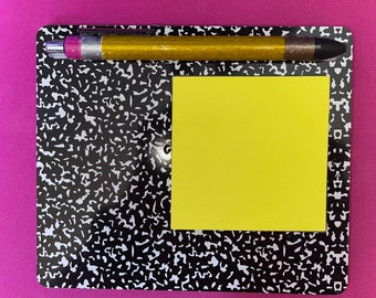 Sticky Note Holder W/Pen-Composition Notebook Theme