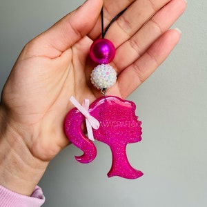Glitter Resin Doll Car Charm: Pink Lover Car Mirror Accessory
