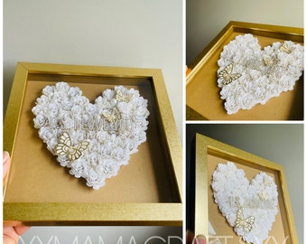PS I love You Floral Heart, Rolled Flowers, Shadow Box, Home Decor, Handmade Gifts, Anniversary, Birthday, Mothers Day, Gift Ideas