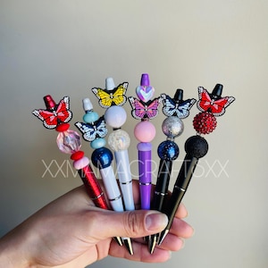 Butterfly Beaded Pen: Silicone Bead Pens, Black Ink (Refillable)