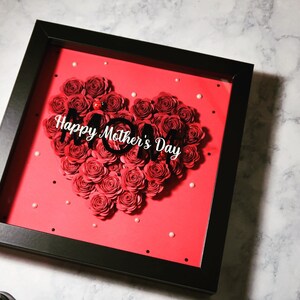 Mother&#39;s Day Floral Shadow Box: Red Rolled Roses, Ladybug Accent