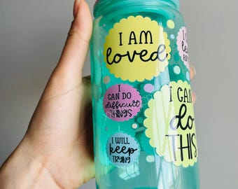 I am Loved Jelly Glass Can: Positive Affirmations, Bling Lid