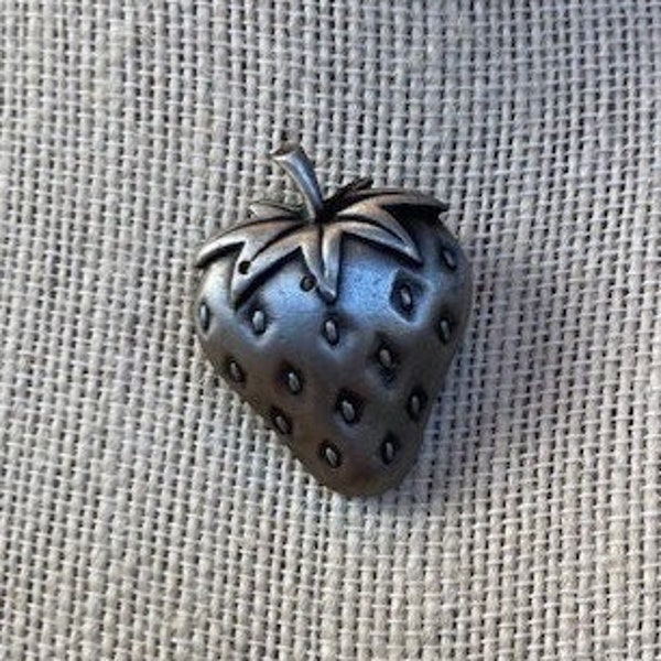 Pewter Ms Dee Strawberry Brooch Vintage Mid Century