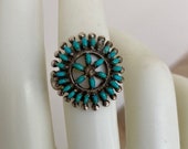 Zuni Tiny Petit Point Cluster Ring Native American Size 7.5