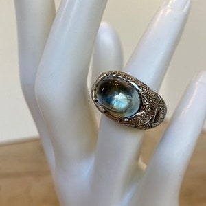 Beautiful Sterling Silver Ring with Large Light Blue Stone / Statement Ring / Class Ring / Signet Ring, Size 6