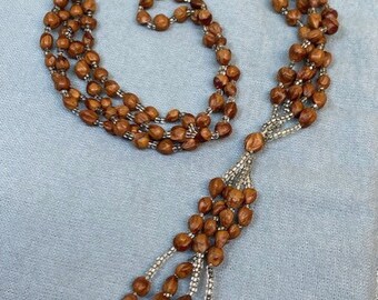 Vintage Seed Nut Lariat Necklace With Silver Opaque Glass  display picture 1