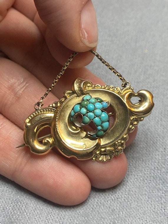 Antique Victorian Gold Filled Turquoise Inlay Swi… - image 4