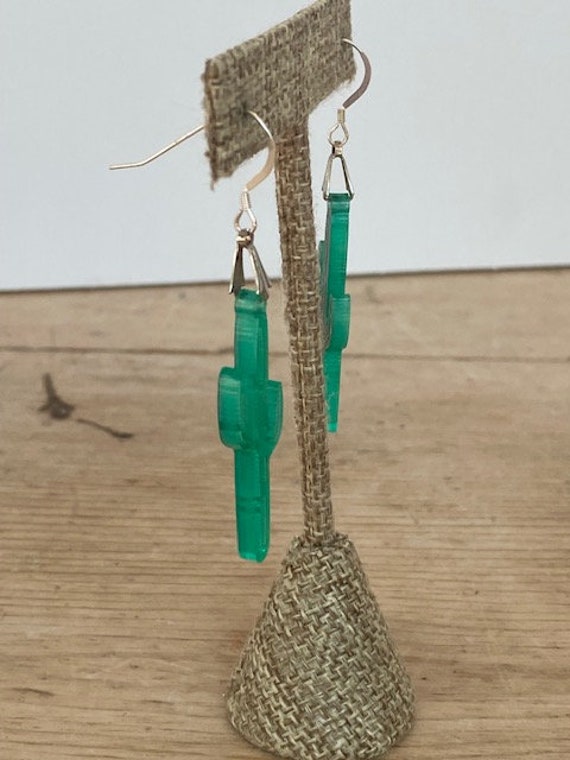 Electric Green Saguaro Cactus Plastic Dangle Drop… - image 5