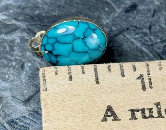 14kt Solid Yellow Gold Oval Spiderweb Turquoise C… - image 8