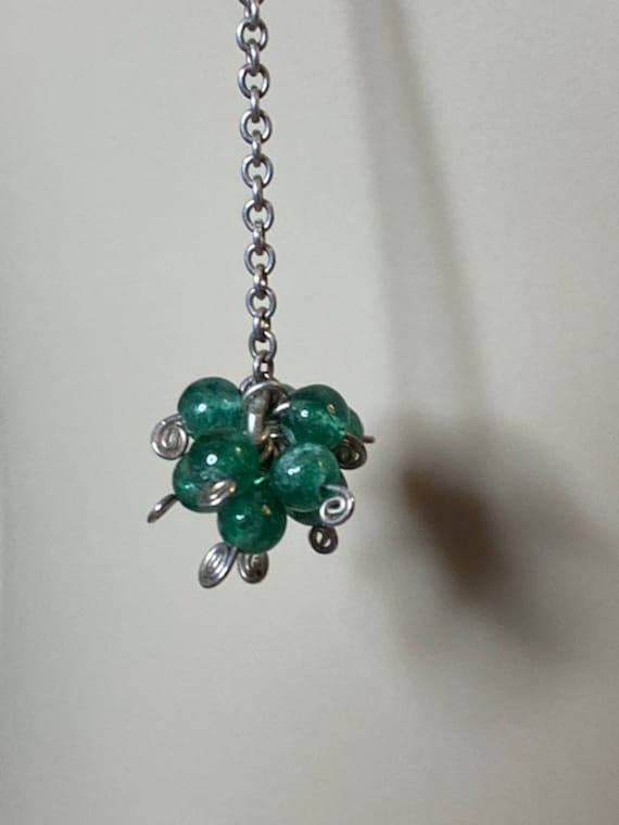 Sterling Silver Earrings with Green Stone Beads a… - image 3