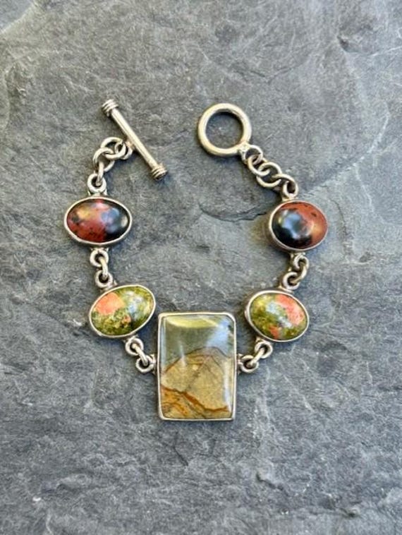 Vintage Rectangular & Oval Stone Sterling Silver Link