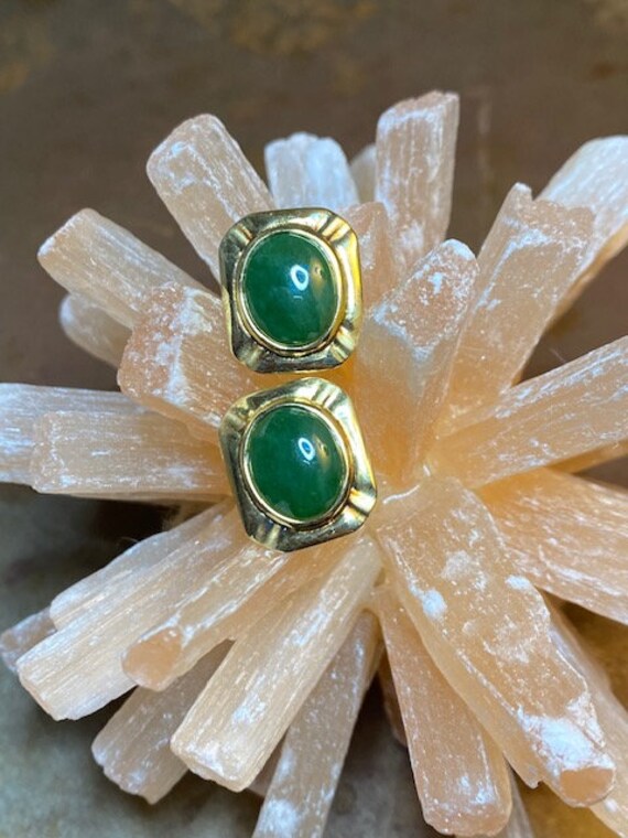 Vintage Jade Green Cabochons in Rectangular Gold … - image 5