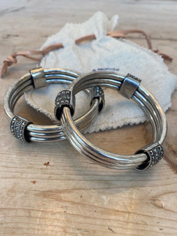 Giles Brother Oxidized Silver Bangle Bracelet With Detailed