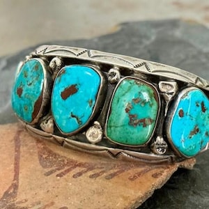 Fabulous Vintage Native American Hopi Morenci Turquoise Sterling Silver Bracelet Fabulous Vintage Native American Hopi Morenci Turquoise Sterling Silver Bracelet