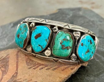 Fabulous Vintage Native American Hopi Morenci Turquoise Sterling Silver Bracelet Fabulous Vintage Native American Hopi Morenci Turquoise Sterling Silver Bracelet