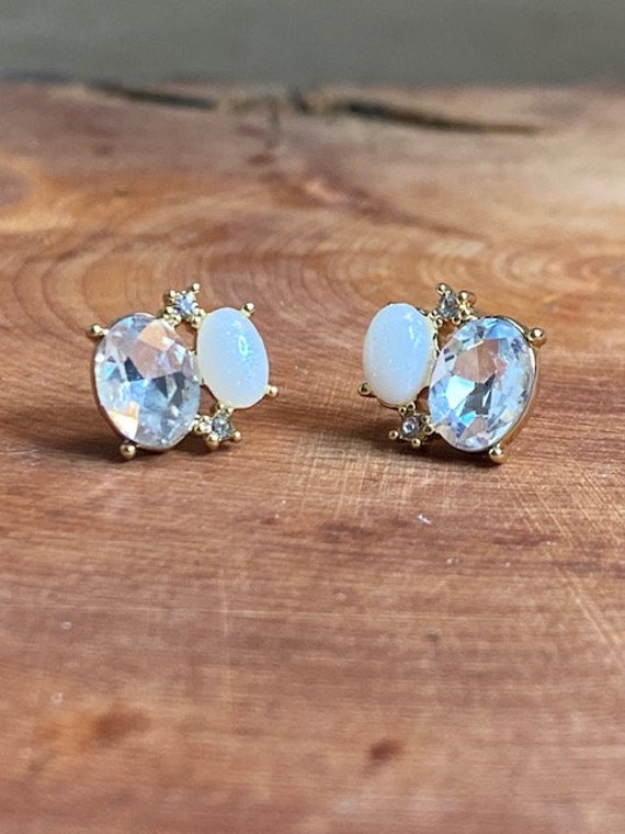 Olive Piper Faux Gemstone and Rhinestone Pierced Earrings Vintage Estate Jewelry Minimalist Wedding Gift for Her M35 Etsy Canada