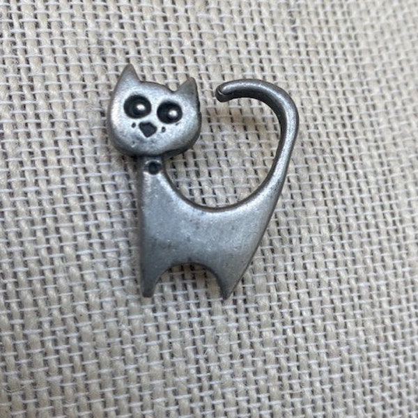 Vintage Swedish Rune Tennesmed Signed Pewter Cat Brooch Pin Estate Mid Century Modernist Sweden Kitty Gift for Her    TB363