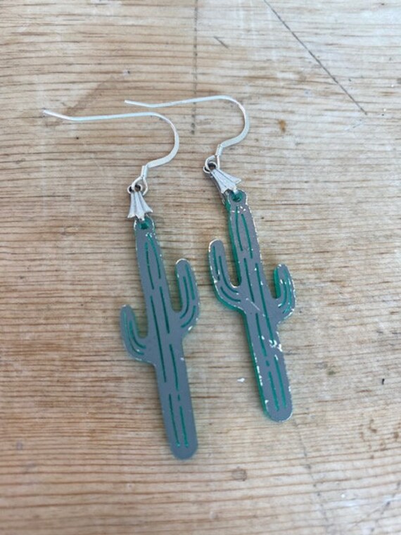 Electric Green Saguaro Cactus Plastic Dangle Drop… - image 9