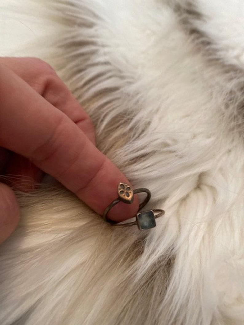 Sundance Tiny Little Pillow Stacking Rings in Sterling Silver with Light Blue Calcedony Stone and Dainty Engraving