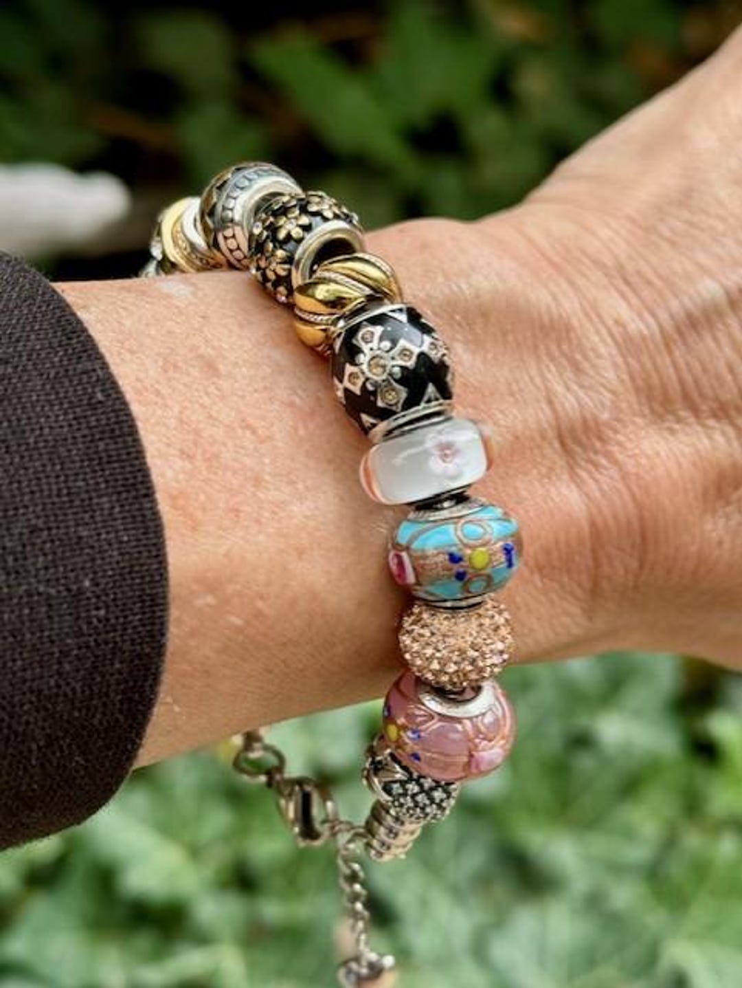 Vintage Pandora Style 8 Charm Bracelet with 19 Charms Cat Pineapple Murano Glass Lampwork Style and Rhinestones Galore P293 Etsy