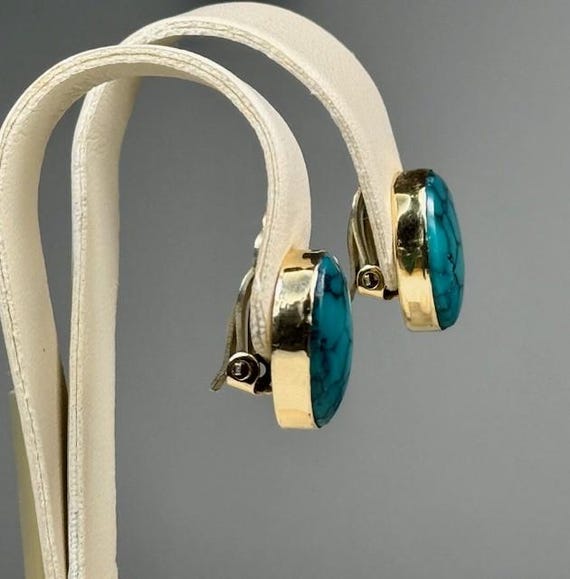 14kt Solid Yellow Gold Oval Spiderweb Turquoise C… - image 7