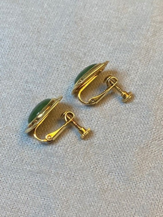Vintage Jade Green Cabochons in Rectangular Gold … - image 7